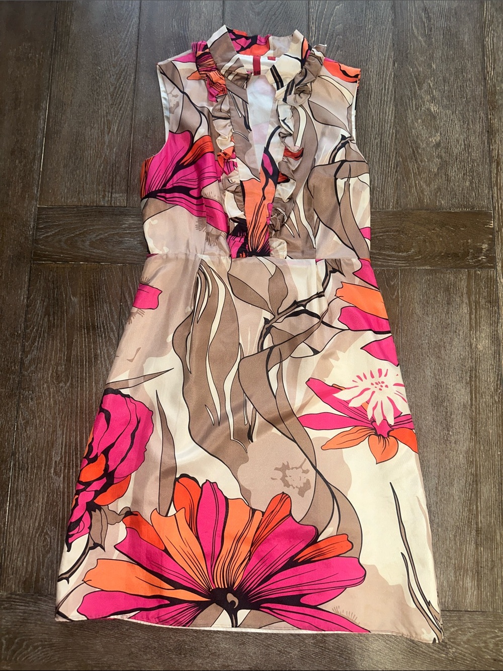 5/48 Sleeveless Midi Dress in Pink, Orange & Cream Floral Print Women’s Size S